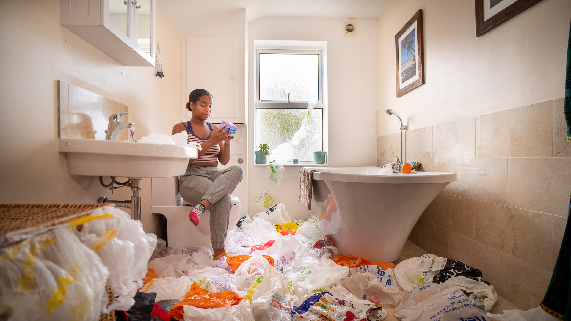 person sitting in plastic